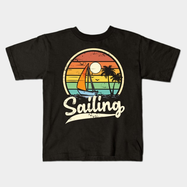 Retro Vintage Distressed Sailboat Sailing Kids T-Shirt by UNXart